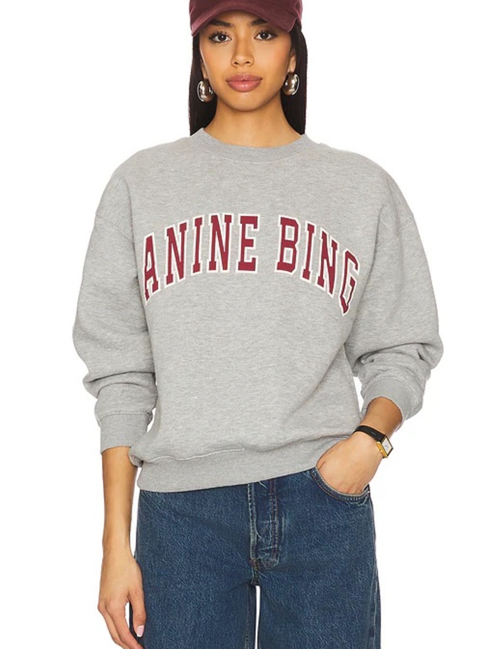 Anine Bing Spencer Sweatshirt in Grey Melange - Picture 2 of 5